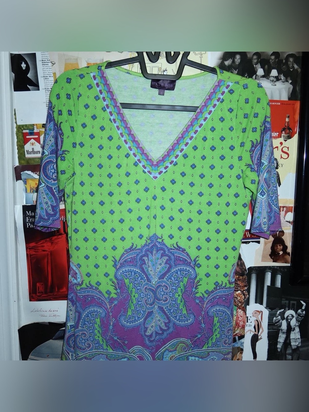 Hale Bob Green and Purple V-Neck Paisley Tunic